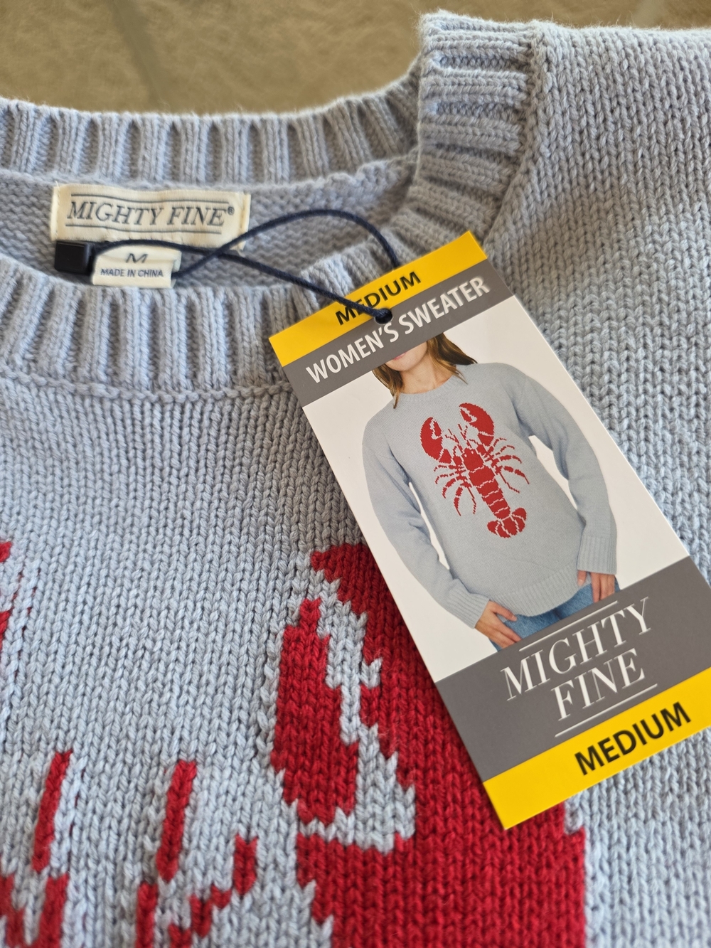 Mighty Fine Light Blue Crewneck Sweater with Red Lobster Graphic - Picture 3 of 6